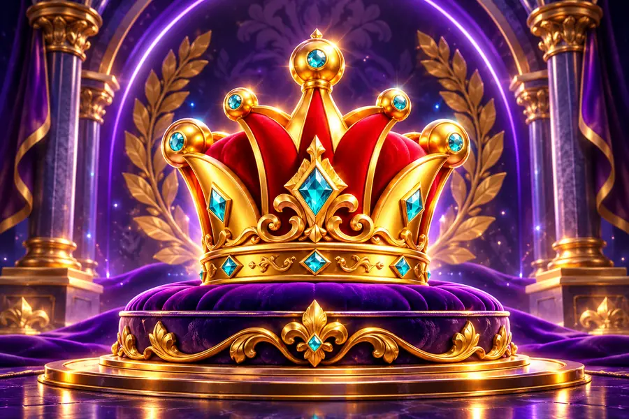 Gold crown on an amethyst plinth